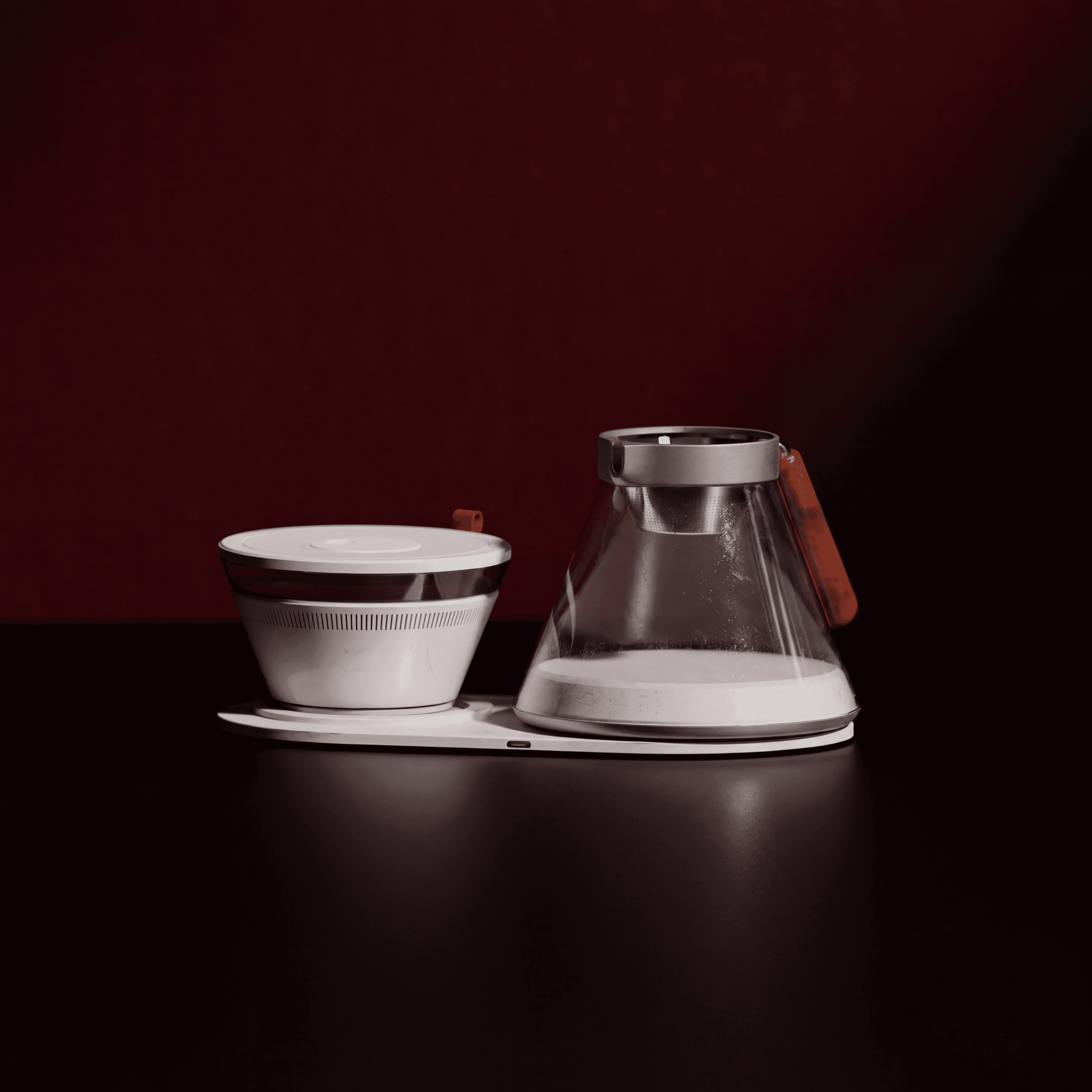Pour-over coffee set on burgundy ground — product hero