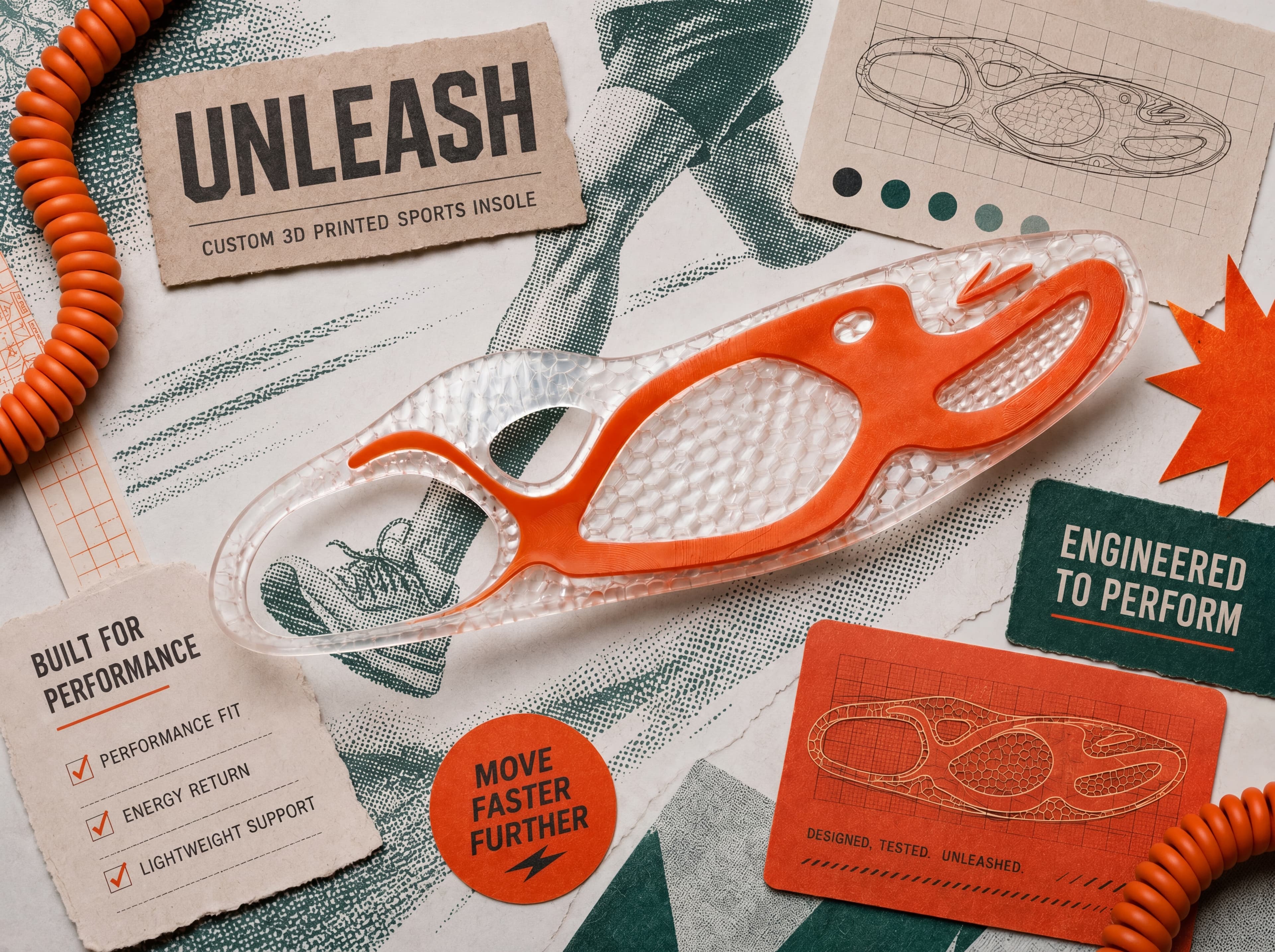 UNLEASH custom 3D-printed sports insole — concept layout