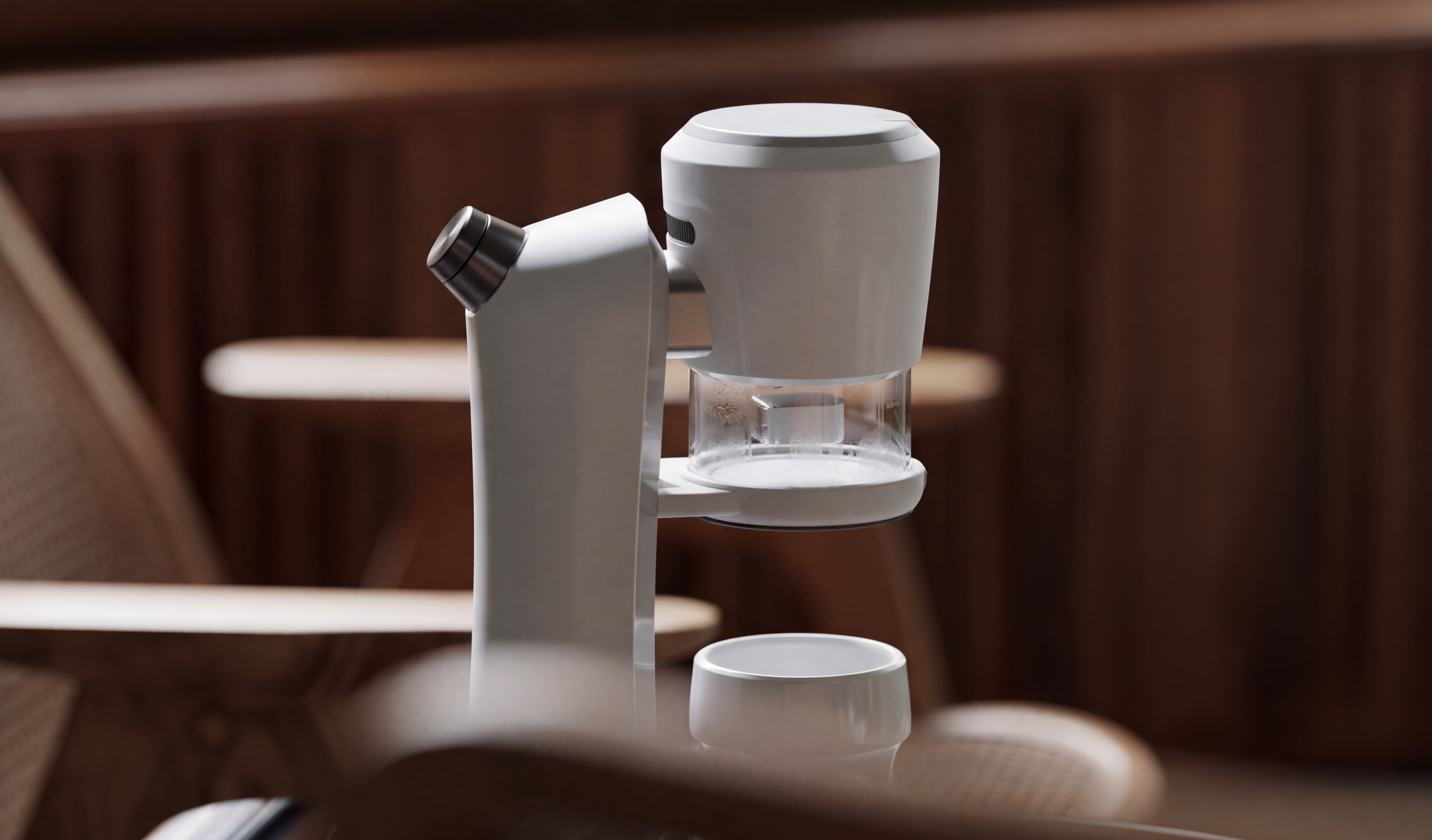 Pour-over set on café table — atmospheric product still