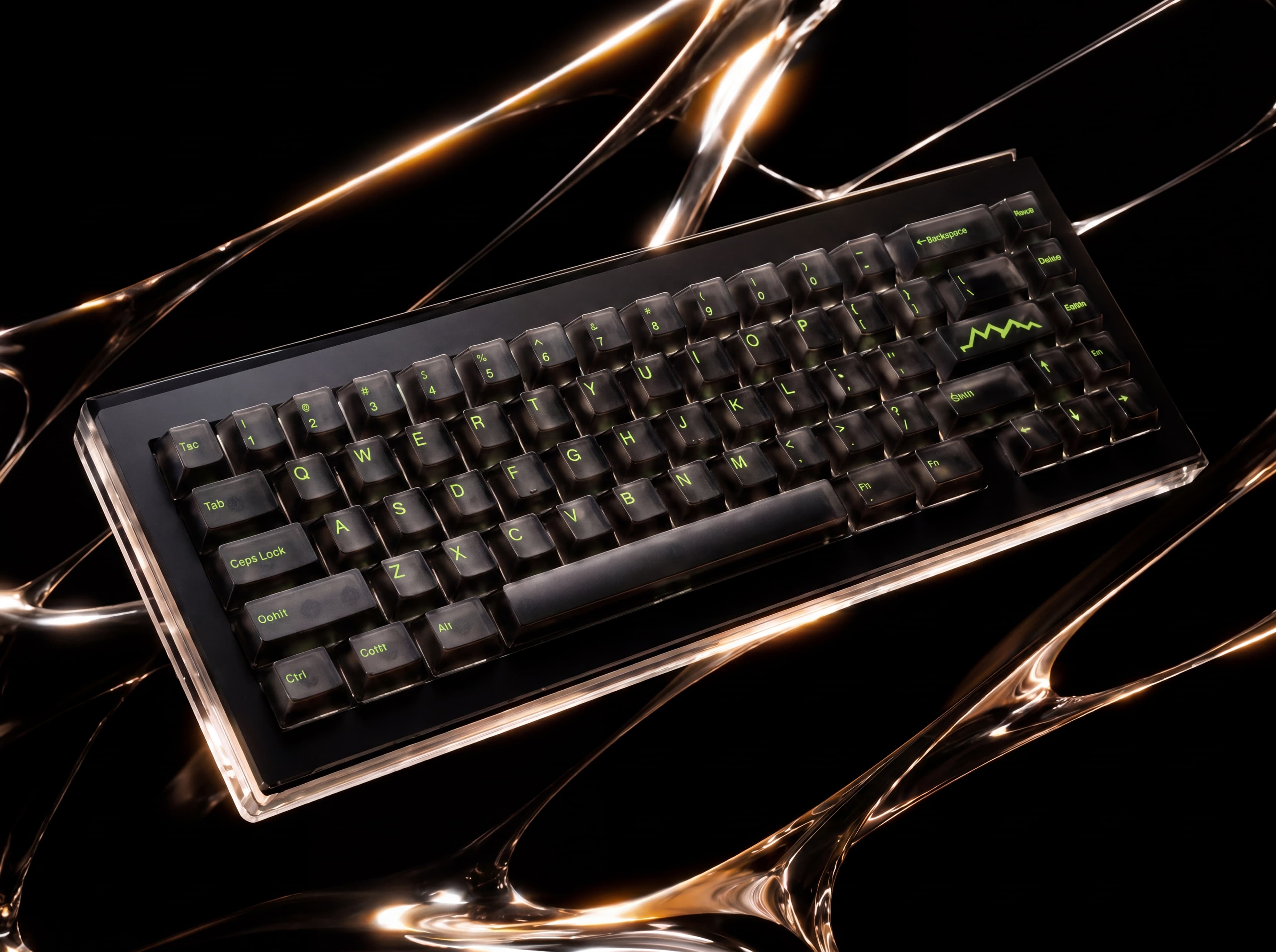 Mechanical keyboard on liquid-glass surface